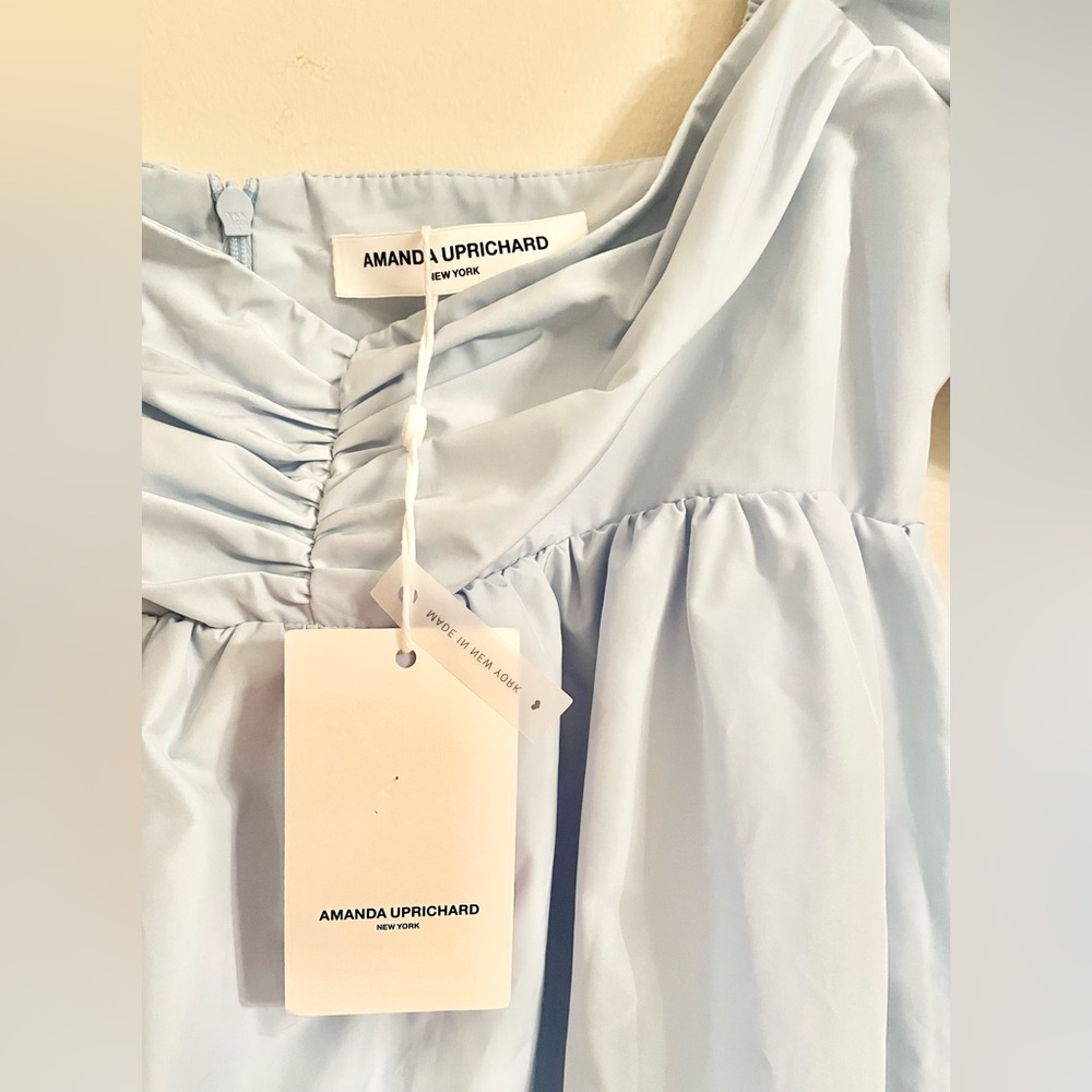 NWT- Amanda Uprichard Ariana Blue Puff Sleeve Mini Babydoll A-line Dress Sz M - Picture 7 of 14